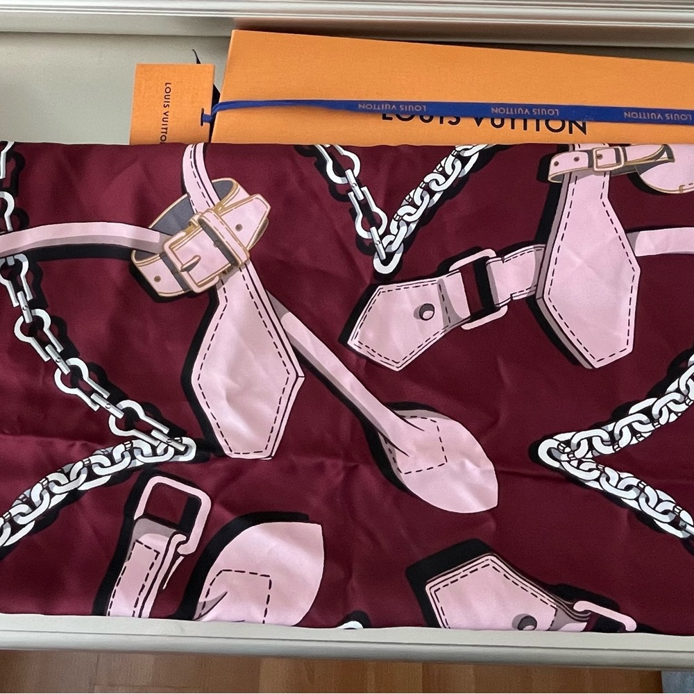 Authentic Louis Vuitton Burgundy and Pink Scarf
